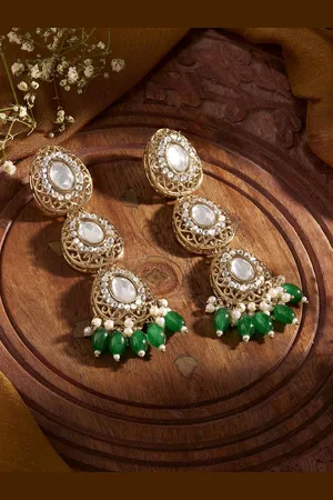 Priyaasi Gold-Plated Kundan Studded & Pearls Beaded Drop Earrings