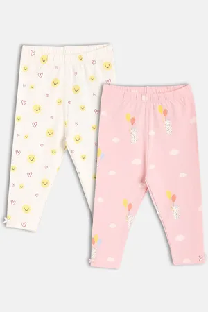 MINI KLUB Girls Pack Of 2 Pink & White Printed Leggings