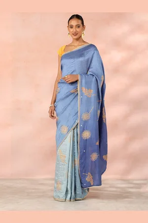 Taneira Floral Embroidered Hand Painted Sequinned Pure Silk Saree
