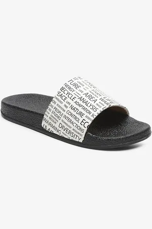 Misto Women White & Black Printed Sliders