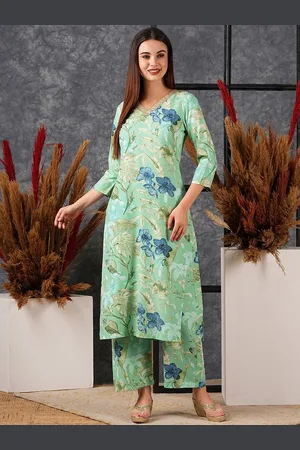 DIVASTRI Floral Printed Gotta Patti V-Neck Straight Kurta With Palazzos