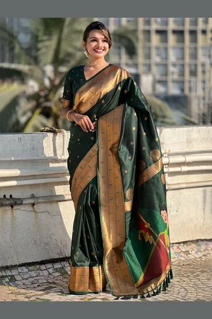 all about you Woven Design Zari Silk Blend Paithani Saree