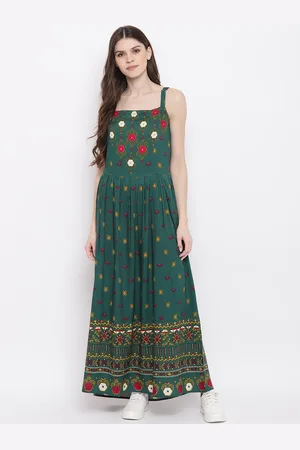 Mayra Women Green Printed Maxi Dress