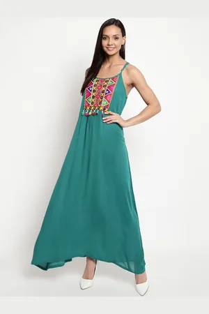 Mayra Women Turquoise Blue Solid Maxi Dress