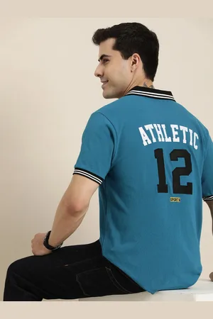 HERE&NOW Men Alphanumeric Back Applique Self Design Polo Collar Pure Cotton T-shirt