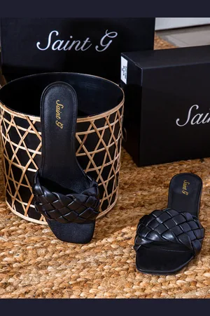 SAINT G. Women Black Woven Slip On Block Heels