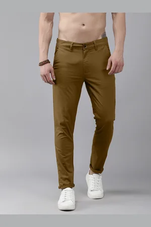 Roadster Men Brown Solid Tapered Fit Trousers