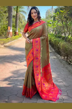 all about you Woven Design Zari Silk Blend Paithani Saree
