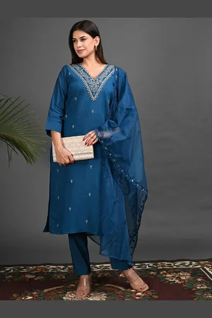 Goldstroms Women Floral Embroidered Regular Thread Work Kurta with Trousers & With Dupatta