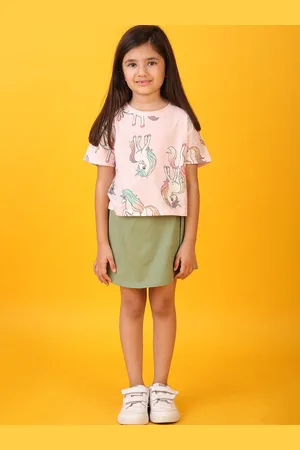 Anthrilo Girls Printed T-shirt with Skirt