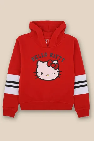 Kidsville Girls Red Hello Kitty Printed Hooded Sweatshirt