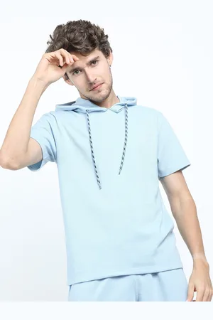 Highlander Men Blue Structured Regular Fit Hooded T-shirt