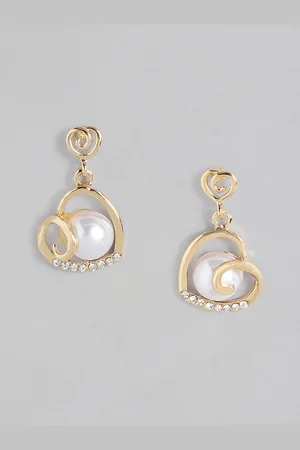 DressBerry Heart Shaped Beads & Stone-Studded Drop Earrings