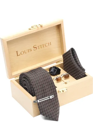 LOUIS STITCH Men Printed Italian Silk Necktie Accessory Gift Set