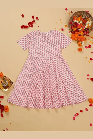 SAKA DESIGNS Girls Floral Printed Cotton A-Line Kurta