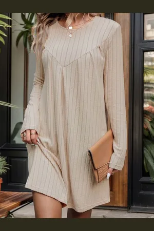 HERE&NOW Women Striped Round Neck A-Line Dress