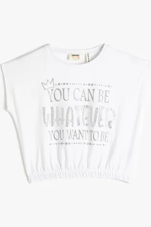 Koton Girls Typography Printed Extended Sleeves Pure Cotton T-shirt