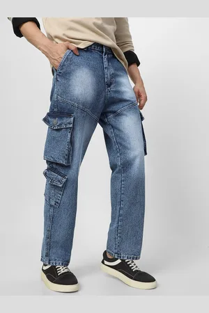 URBANO Men Loose Heavy Fade Loose Fit Cargo Jeans With 7 Pockets Non-Stretchable