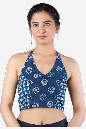 Llajja Women Blue Printed Pure Cotton Saree Blouse