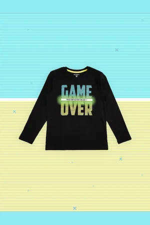 Pantaloons Boys Black & Blue Printed Pure Cotton T-shirt