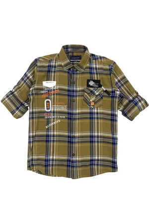 CAVIO Boys Khaki Premium Tartan Checks Checked Casual Shirt