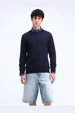 Flying Machine Men Typography Printed Round Neck Pure Cotton Pullover Sweater