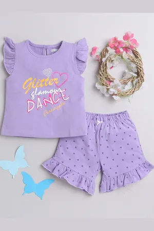 BUMZEE Girls Printed Top With Shorts Clothing Set
