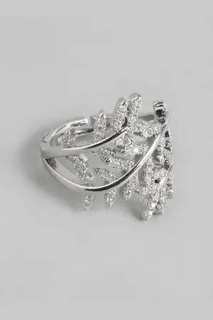 DressBerry Women Stone-Studded Leaf-Shaped Adjustable Finger Ring
