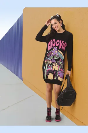 DressBerry Graphic Print Mini Acrylic Sweater Dress