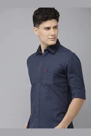 U.S. Polo Assn. U S Polo Assn Men Navy Blue Solid Tailored Fit Pure Cotton Casual Shirt
