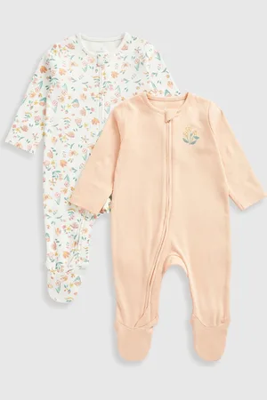 Mothercare Girls Cotton Pack of 2 Printed Sleepsuit