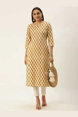 DIVASTRI Floral Printed Notch Neck Straight Kurta