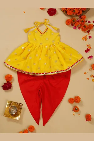 SAKA DESIGNS Girls Halter neck sleeveless Regular Chanderi Silk Kurta with Dhoti Pants