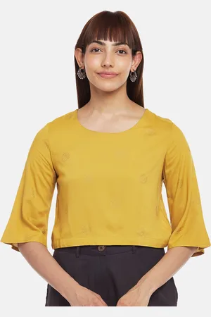 Pantaloons Mustard Yellow Print Crop Top
