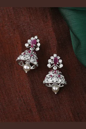 ESTELE Silver-Plated Dome Shaped Jhumkas Earrings