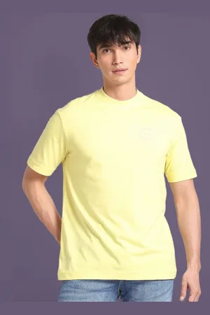 Flying Machine Men Drop-Shoulder Sleeves Raw Edge T-shirt