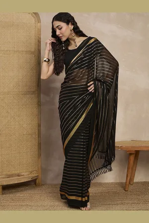 all about you Striped Zari Poly Georgette Saree