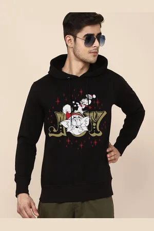 Free Authority Men Christmas Tom & Jerry Printed Black Hoodie Sweatshirt