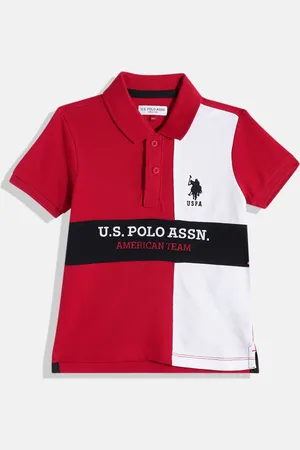 Ralph Lauren Boys Red & White Brand Logo Printed Polo Collar T-shirt