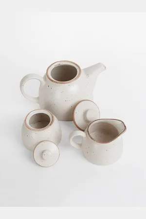 Fabindia Kadir White & Brown 3 Pieces Ceramic Glazed Beverage Set