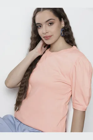 Nautica Peach-Coloured Pure Cotton Solid Regular Top
