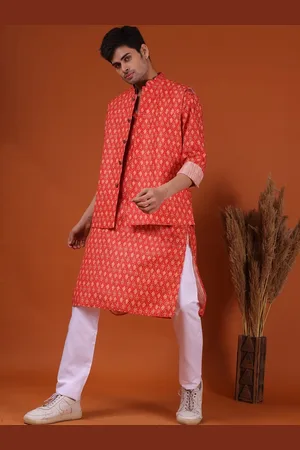 SHIWAM ETHNIX Ethnic Motifs Printed Mandarin Collar Straight Kurta With Pyjamas & Jacket