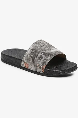 Misto Women Black & Grey Printed Sliders