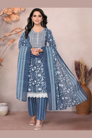 Rangita Women Ethnic Motifs Embroidered Regular Thread Work Pure Cotton Kurta with Trousers & With Dupatta