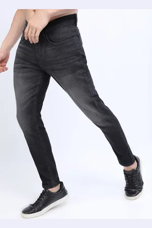 Highlander Men Black Tapered Fit Slash Knee Light Fade Stretchable Jeans