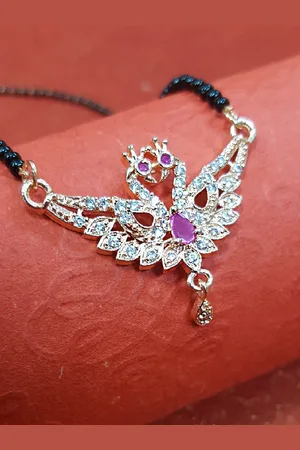 OOMPH Purple & White Gold Plated Stones & Beads Studded Mangalsutra