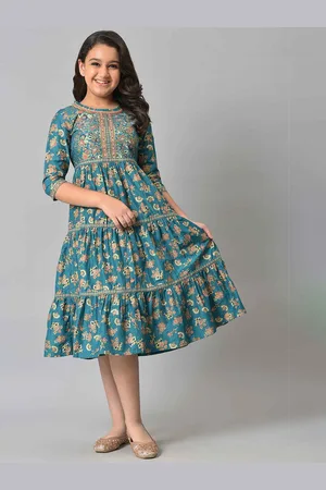 AURELIA Green Floral Printed Empire Tiered Midi Dress
