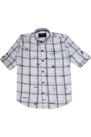 CAVIO Boys White Premium Windowpane Checks Checked Casual Shirt