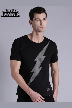 Justice League Men Black Printed Round Neck Pure Cotton T-shirt