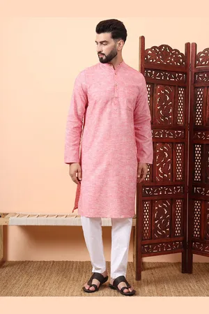 Latest Chikan Garments Geometric Woven Design Mandarin Collar Straight Kurta